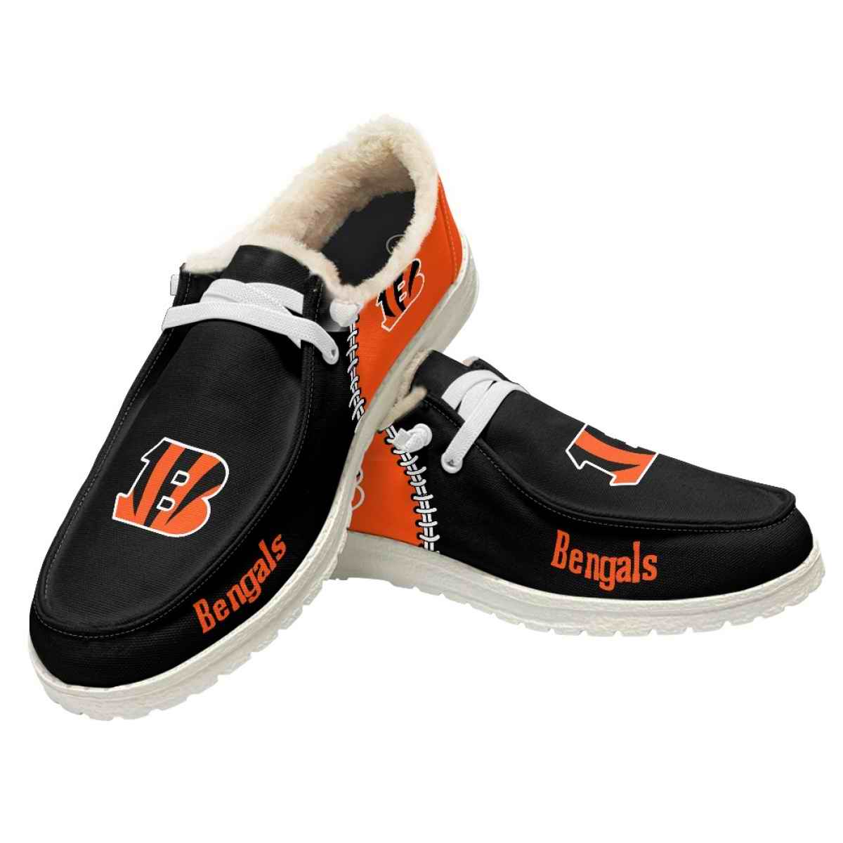 Women's Cincinnati Bengals Loafers Lace Up Fuzzy Lined Shoes 002 (Pls check description for details)
